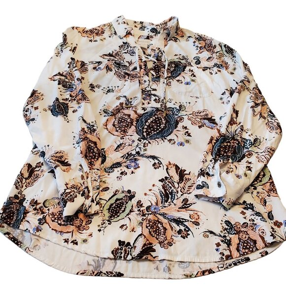 Chico’s Silky Soft Botanical Boho Festival Lace-Up Tunic Size 1 Modal Blend - Picture 4 of 16